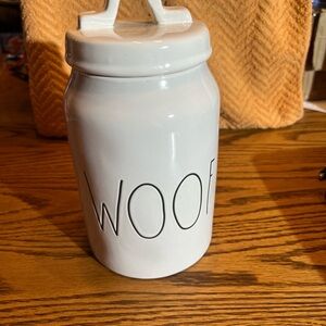 Rae Dunn WOOF Dog Treats Canister w/Lid